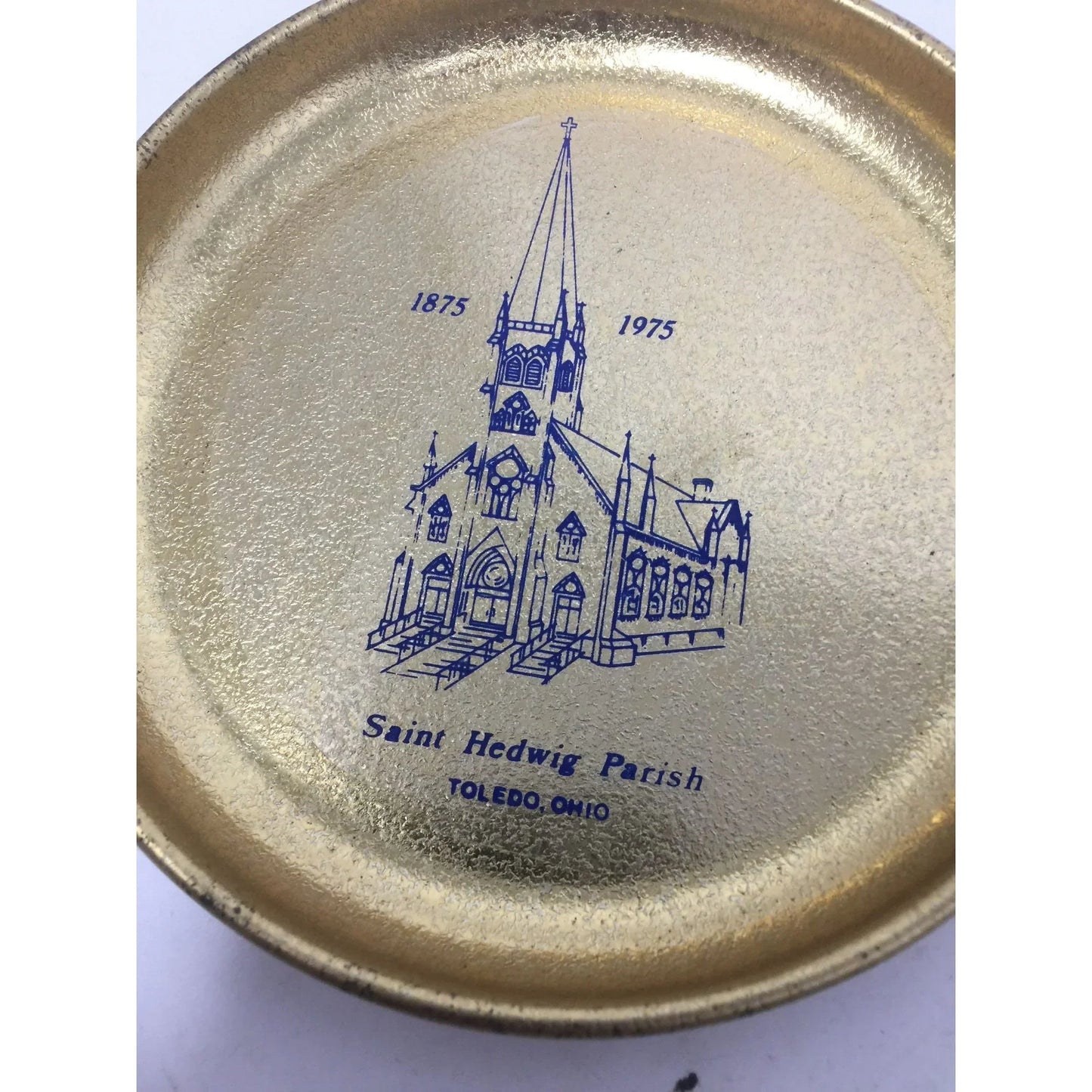 Vintage 1875 - 1975 Saint Hedwig Parish Toledo, Ohio Gold Tone Plate - A+ Stuff - plate - A+ Stuff