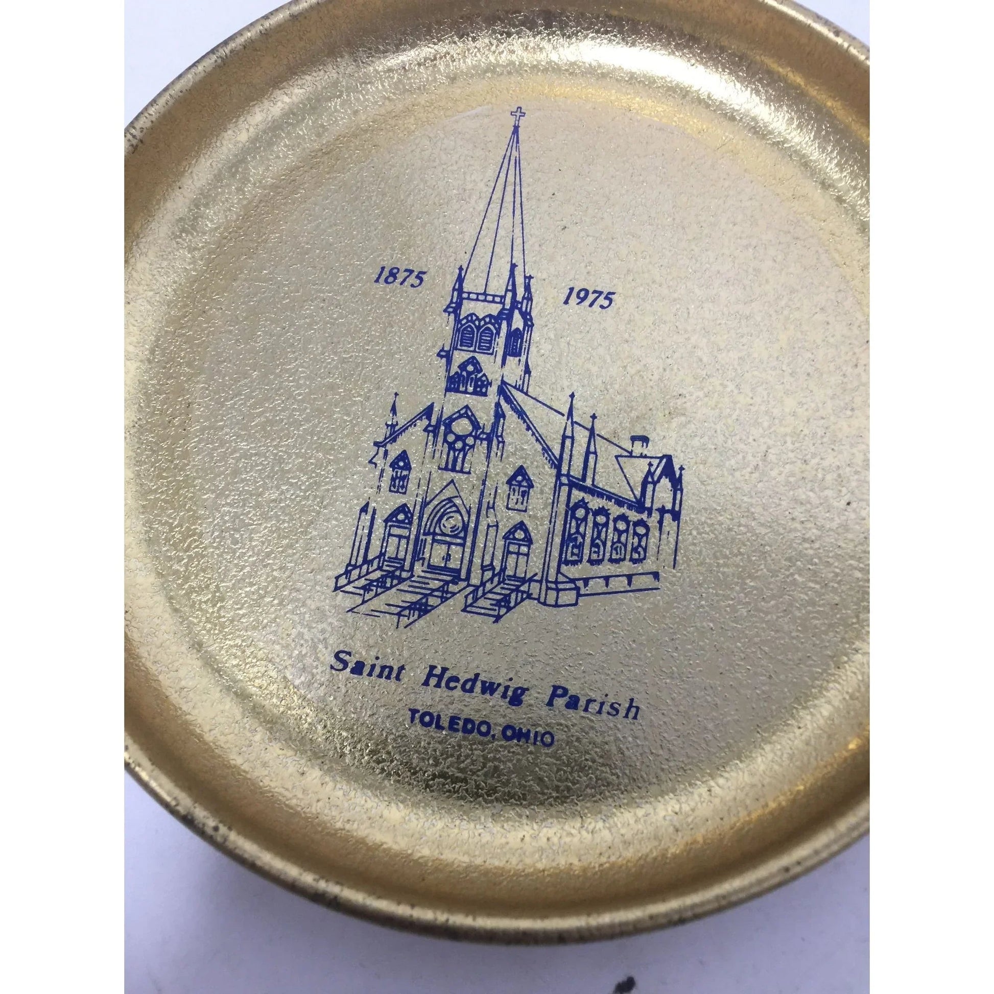 Vintage 1875 - 1975 Saint Hedwig Parish Toledo, Ohio Gold Tone Plate - A+ Stuff - plate - A+ Stuff