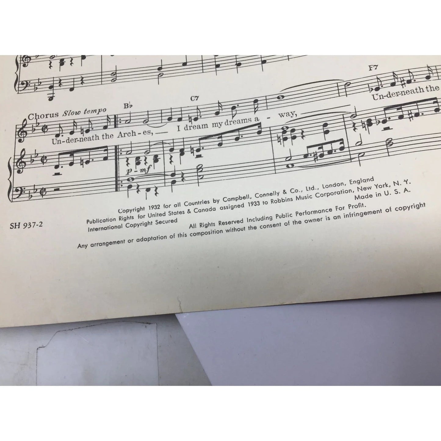 Vintage 1932 Sheet Music Book ''Underneath The Arches'' - A+ Stuff - SHEET MUSIC - A+ Stuff