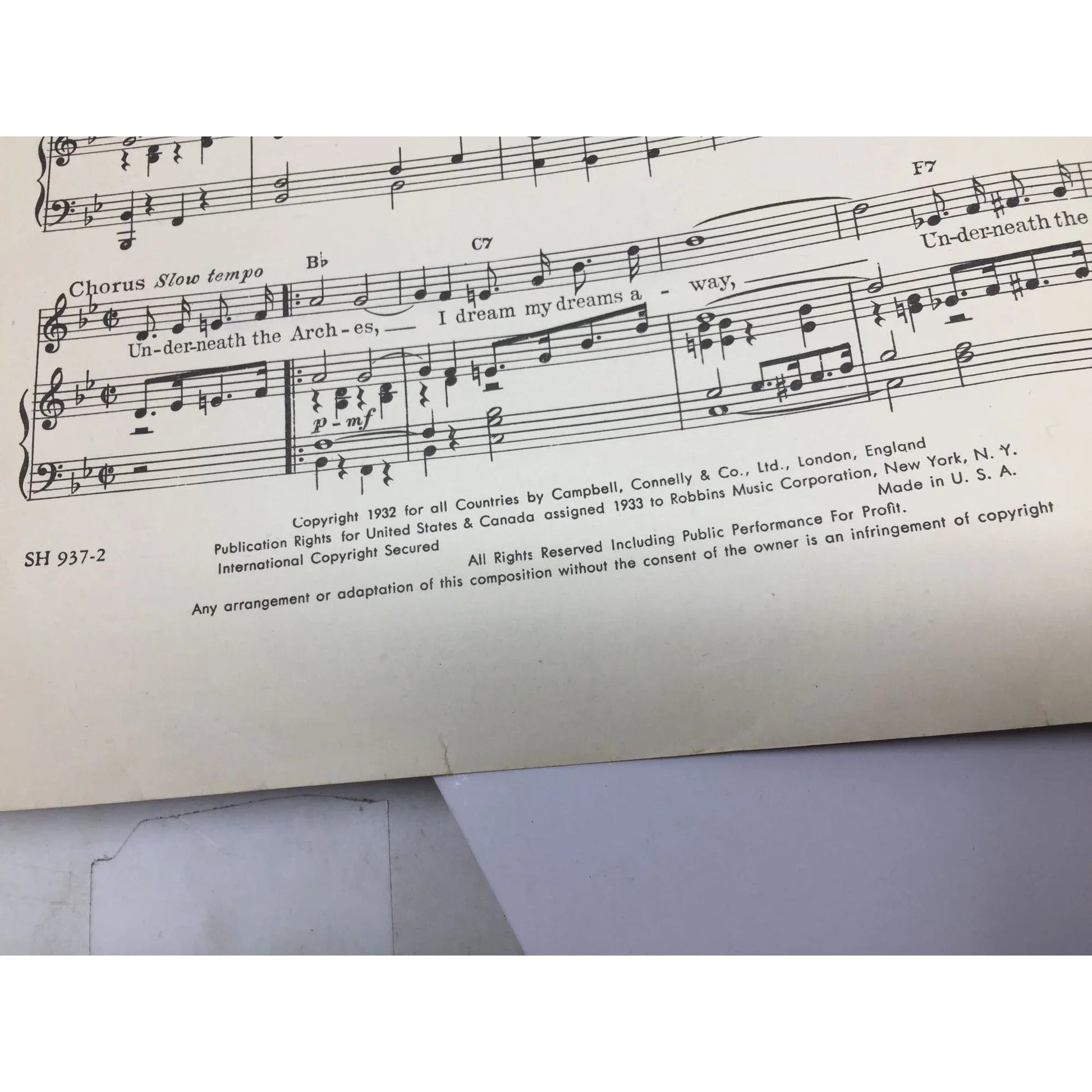 Vintage 1932 Sheet Music Book ''Underneath The Arches'' - A+ Stuff - SHEET MUSIC - A+ Stuff