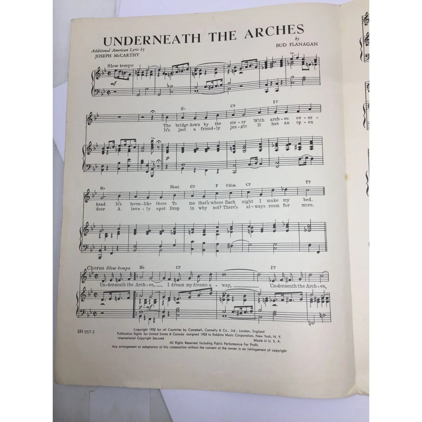 Vintage 1932 Sheet Music Book ''Underneath The Arches'' - A+ Stuff - SHEET MUSIC - A+ Stuff