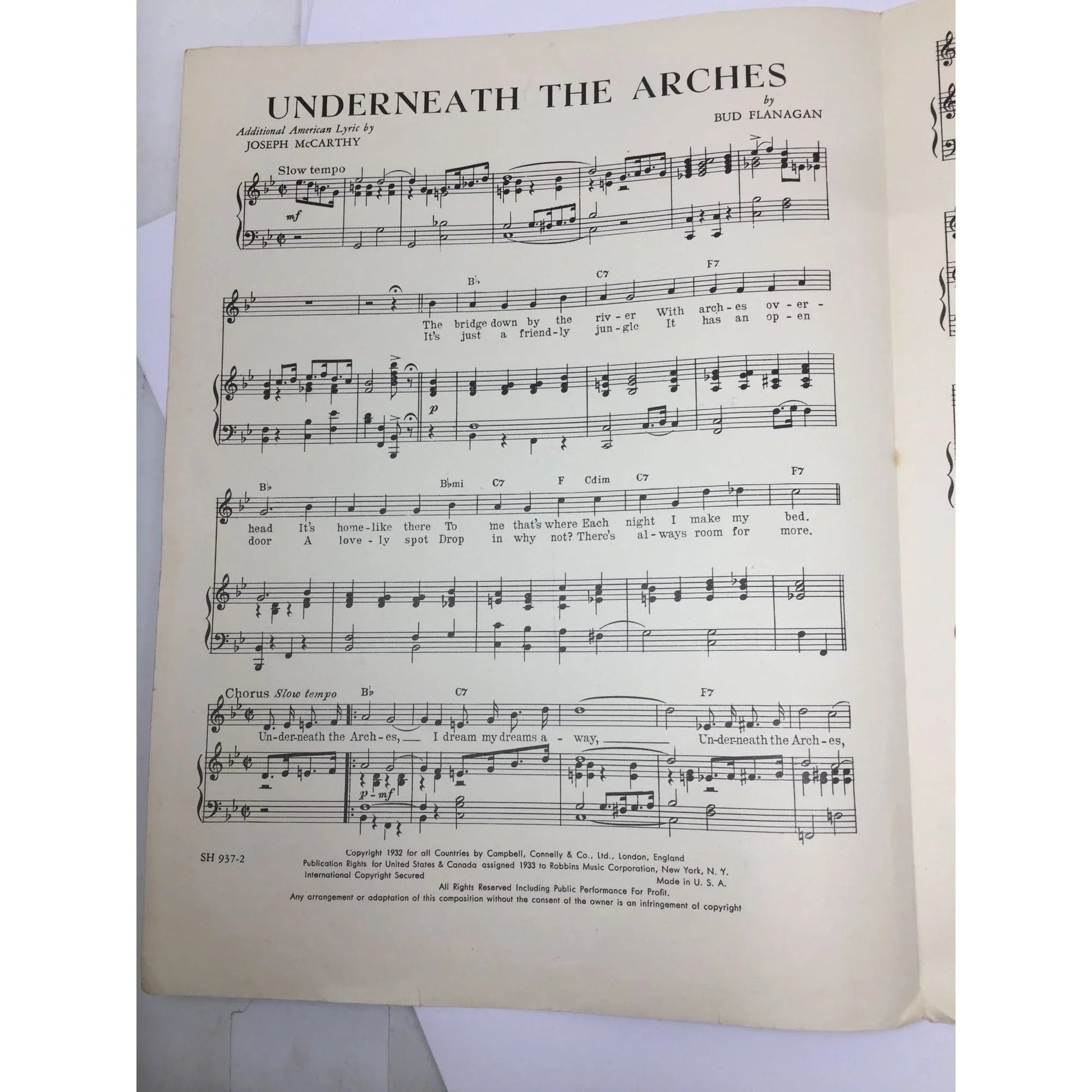 Vintage 1932 Sheet Music Book ''Underneath The Arches'' - A+ Stuff - SHEET MUSIC - A+ Stuff