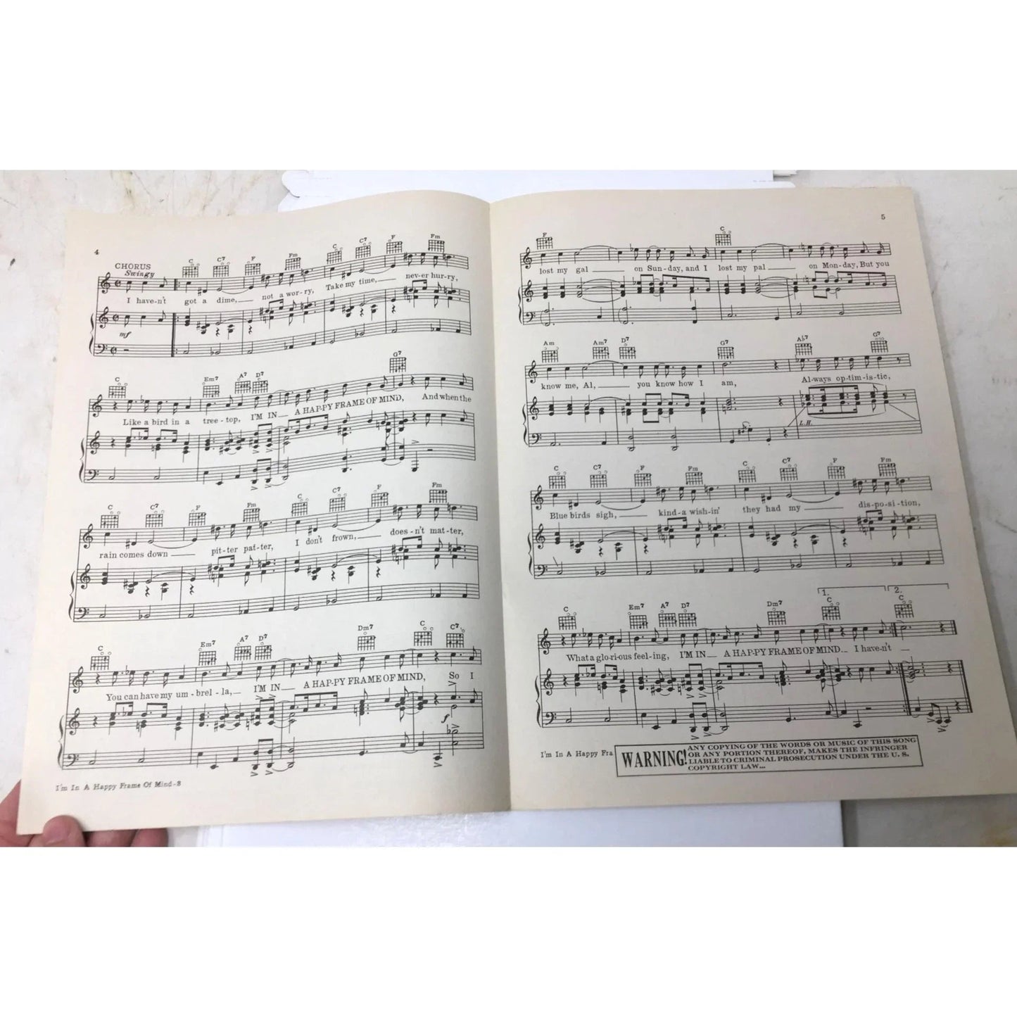 Vintage 1938 "I'M IN A HAPPY FRAME OF MIND" Sheet Music - unbranded - SHEET MUSIC - A+ Stuff