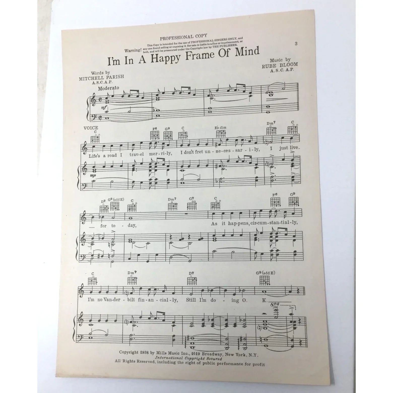 Vintage 1938 "I'M IN A HAPPY FRAME OF MIND" Sheet Music - unbranded - SHEET MUSIC - A+ Stuff
