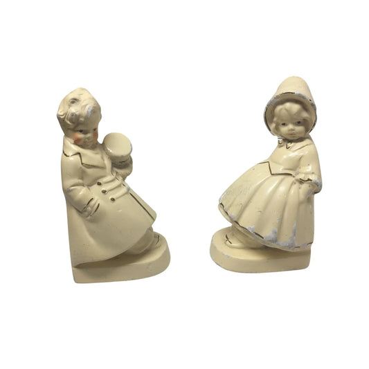 Vintage 1940s Cream Colored Coventry Ware Chalk Brother Sister Bookends - A+ Stuff - Collectibles - A+ Stuff