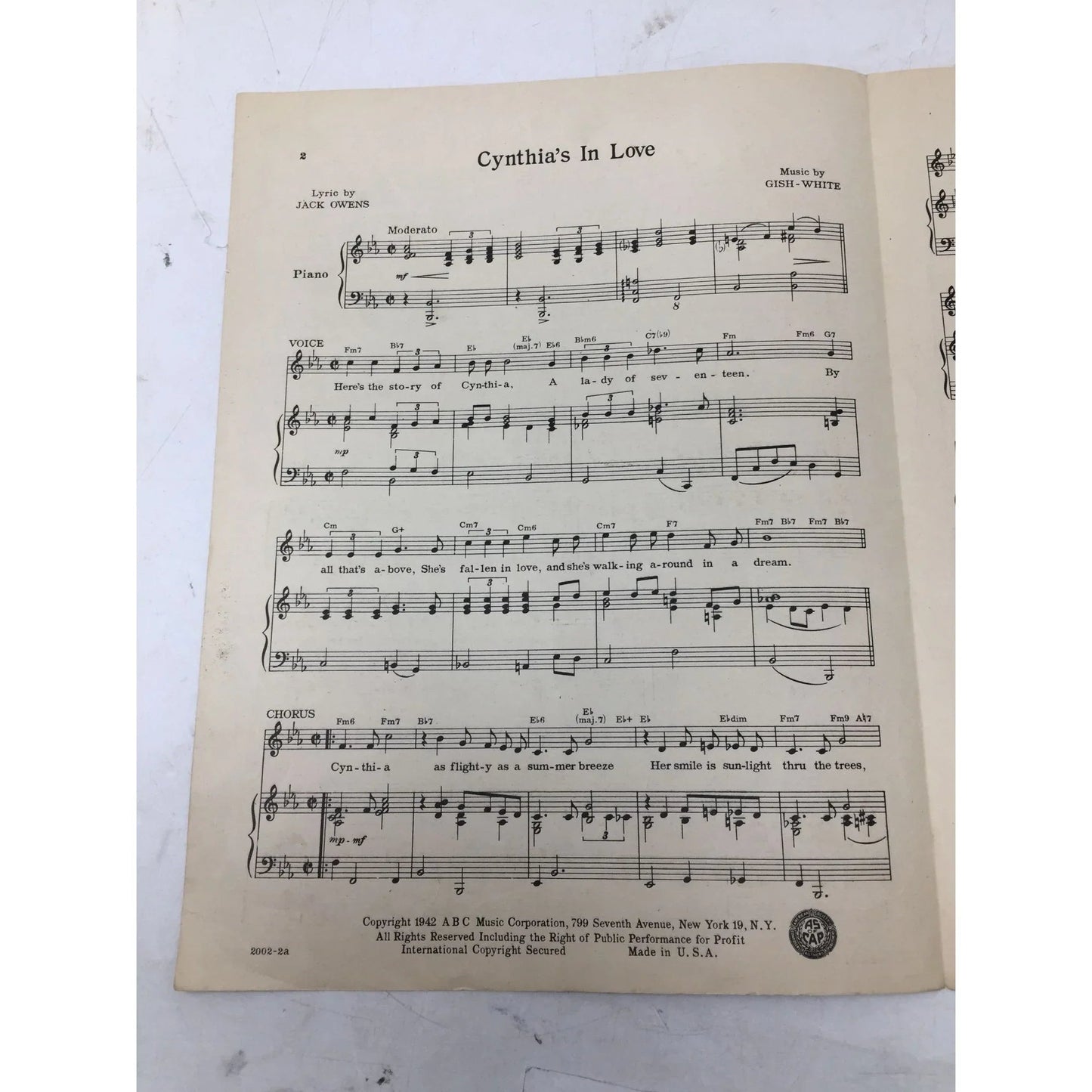 Vintage 1942 ''Cynthia’s In Love'' Sheet Music - A+ Stuff - sheet music - A+ Stuff