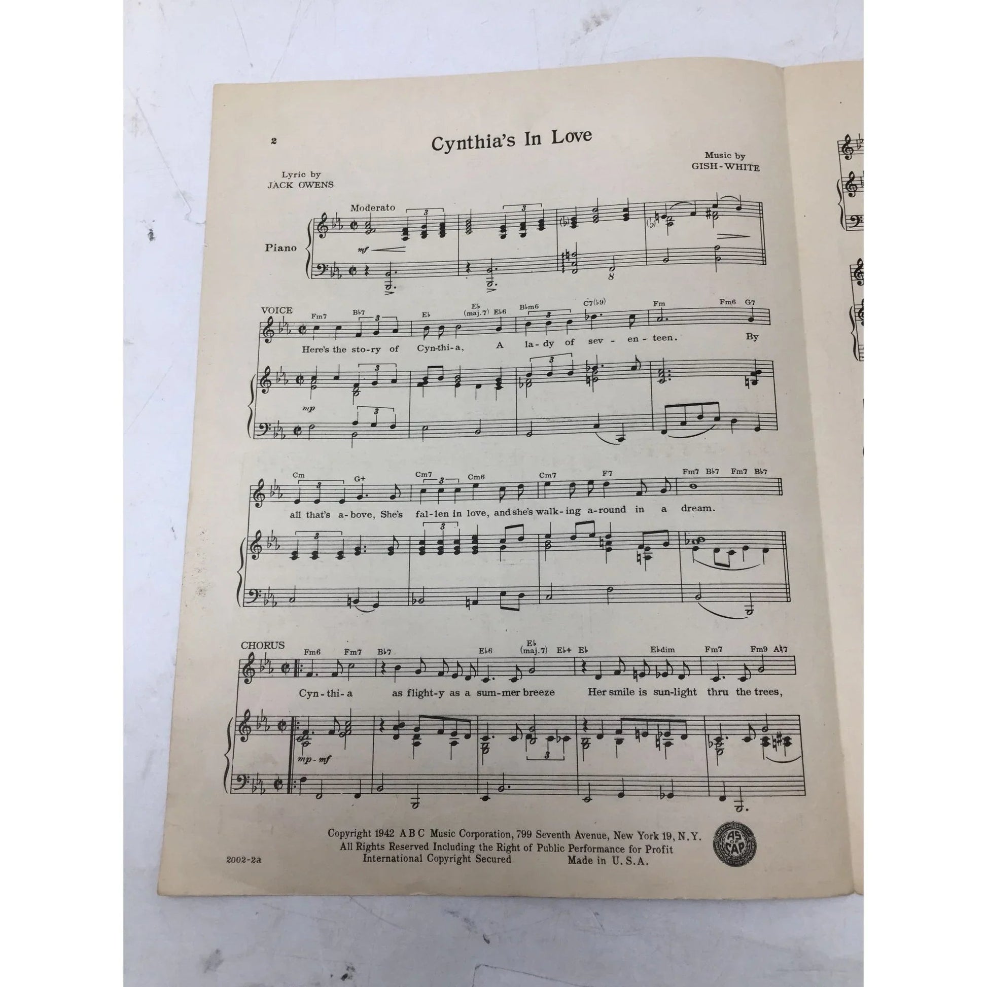 Vintage 1942 ''Cynthia’s In Love'' Sheet Music - A+ Stuff - sheet music - A+ Stuff