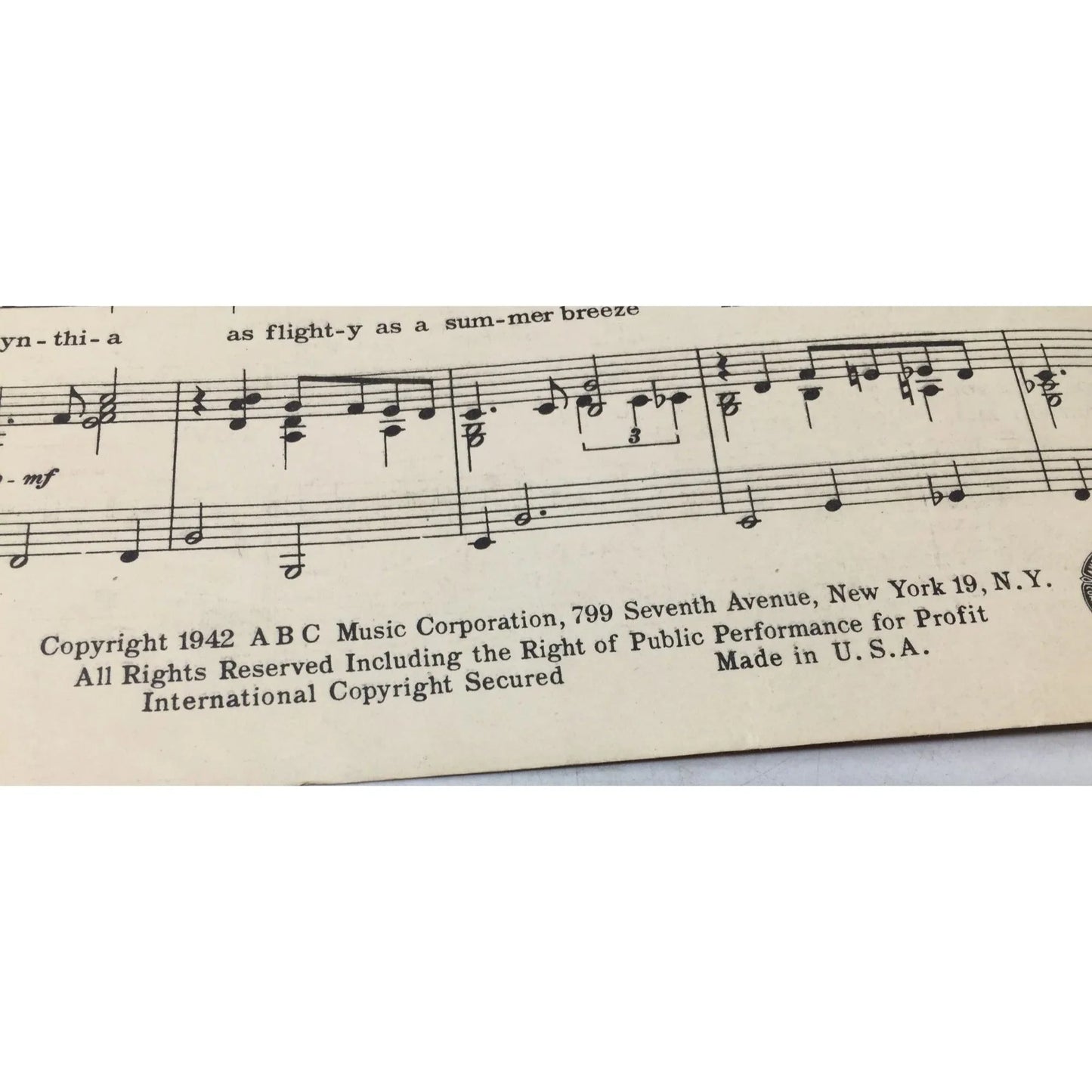 Vintage 1942 ''Cynthia’s In Love'' Sheet Music - A+ Stuff - sheet music - A+ Stuff