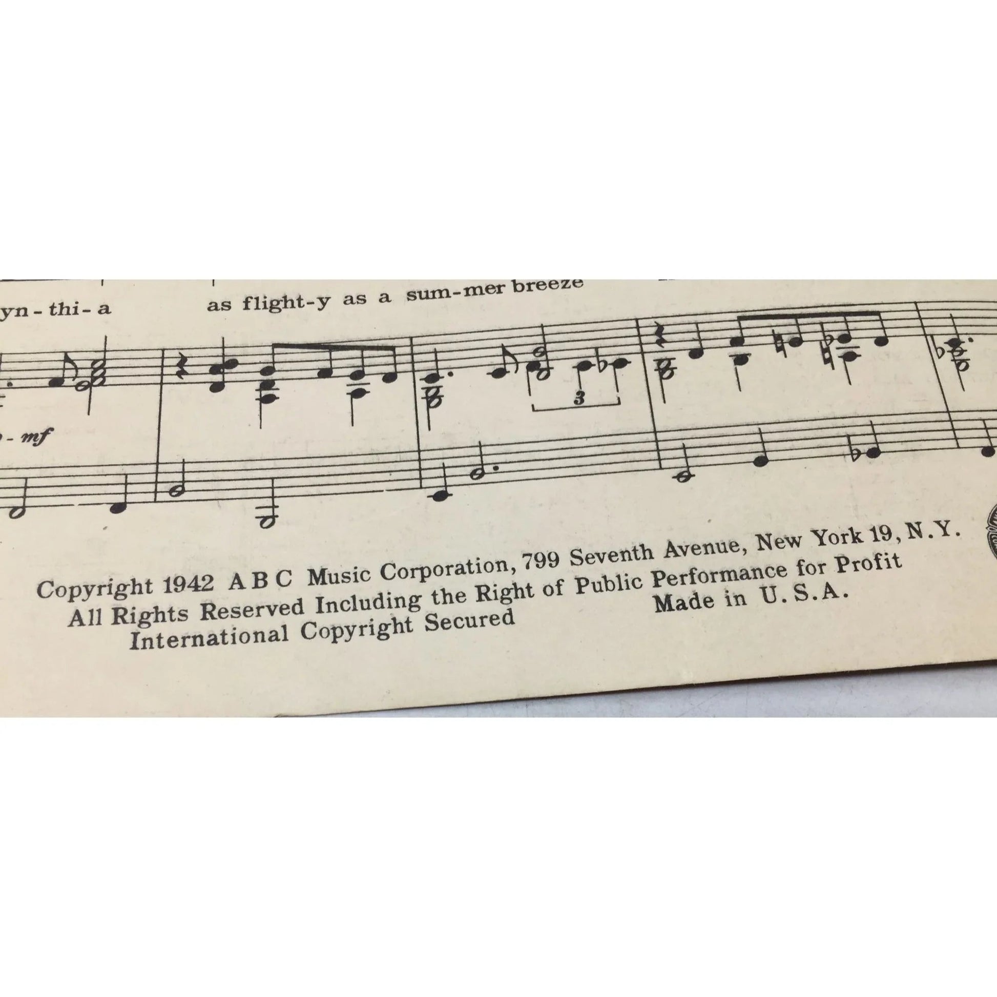 Vintage 1942 ''Cynthia’s In Love'' Sheet Music - A+ Stuff - sheet music - A+ Stuff