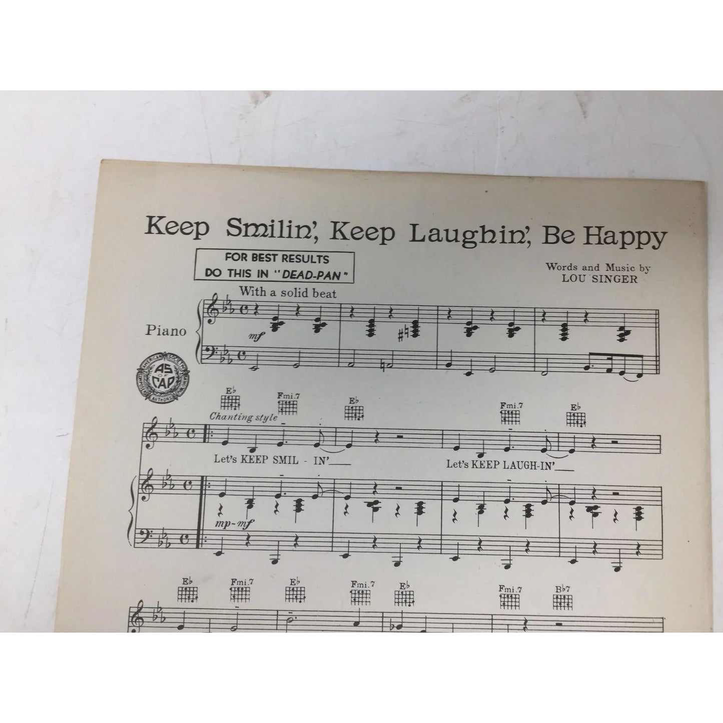 Vintage 1942 Sheet Music Book - ''Keep Smilin', Keep Laughin', Be Happy'' - A+ Stuff - SHEET MUSIC - A+ Stuff