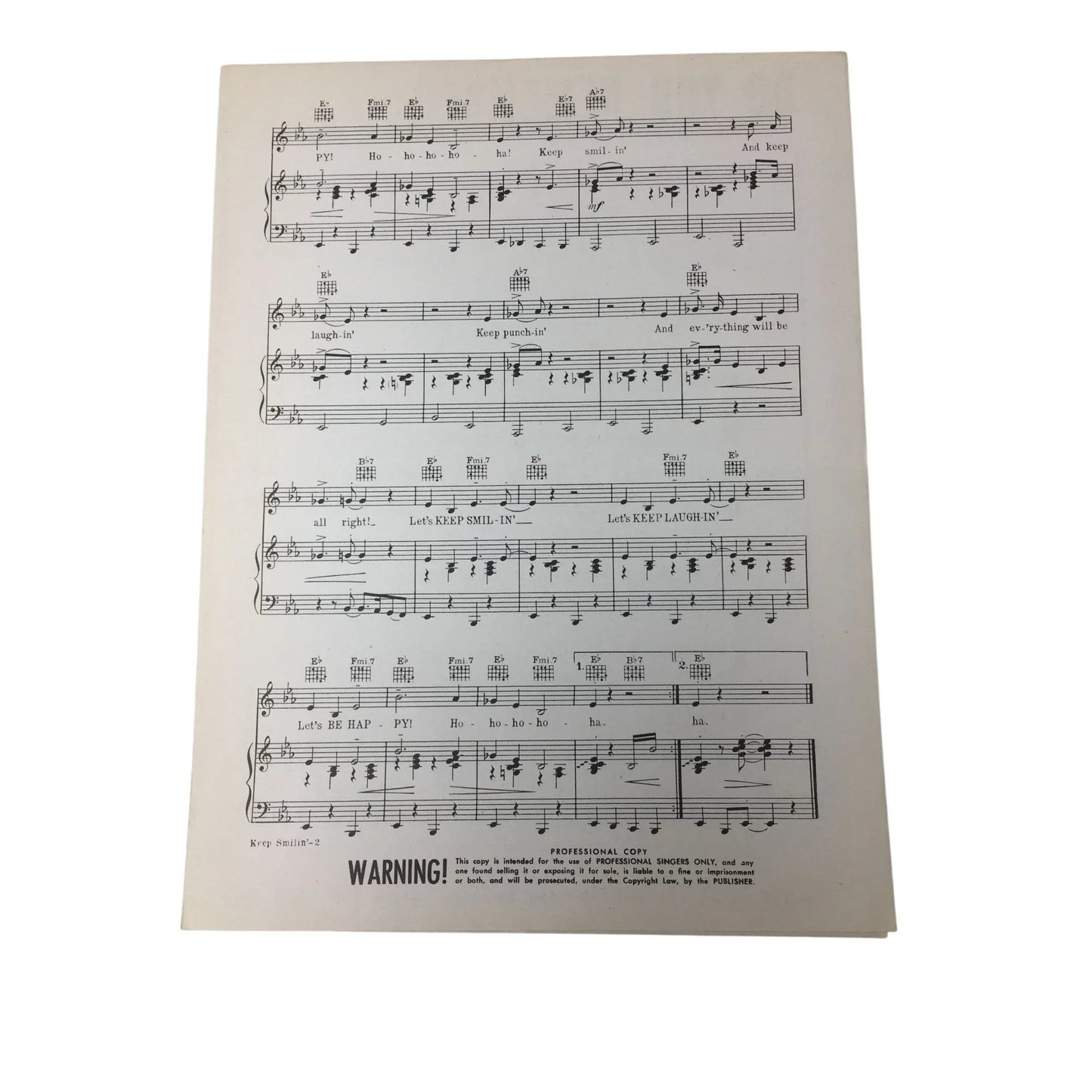 Vintage 1942 Sheet Music Book - ''Keep Smilin', Keep Laughin', Be Happy'' - A+ Stuff - SHEET MUSIC - A+ Stuff