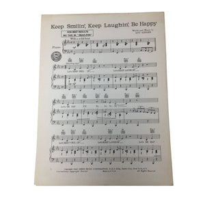 Vintage 1942 Sheet Music Book - ''Keep Smilin', Keep Laughin', Be Happy''