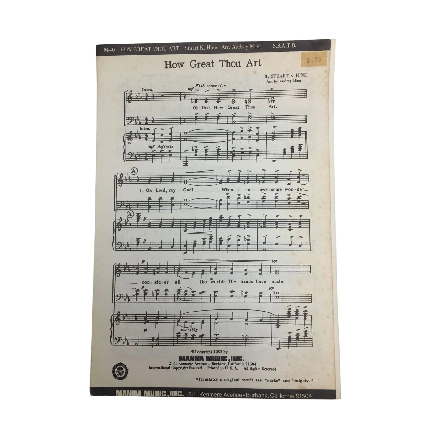 Vintage 1953 Sheet Music ''How Great Thou Art'' by Stuart K Hine - A+ Stuff - SHEET MUSIC - A+ Stuff