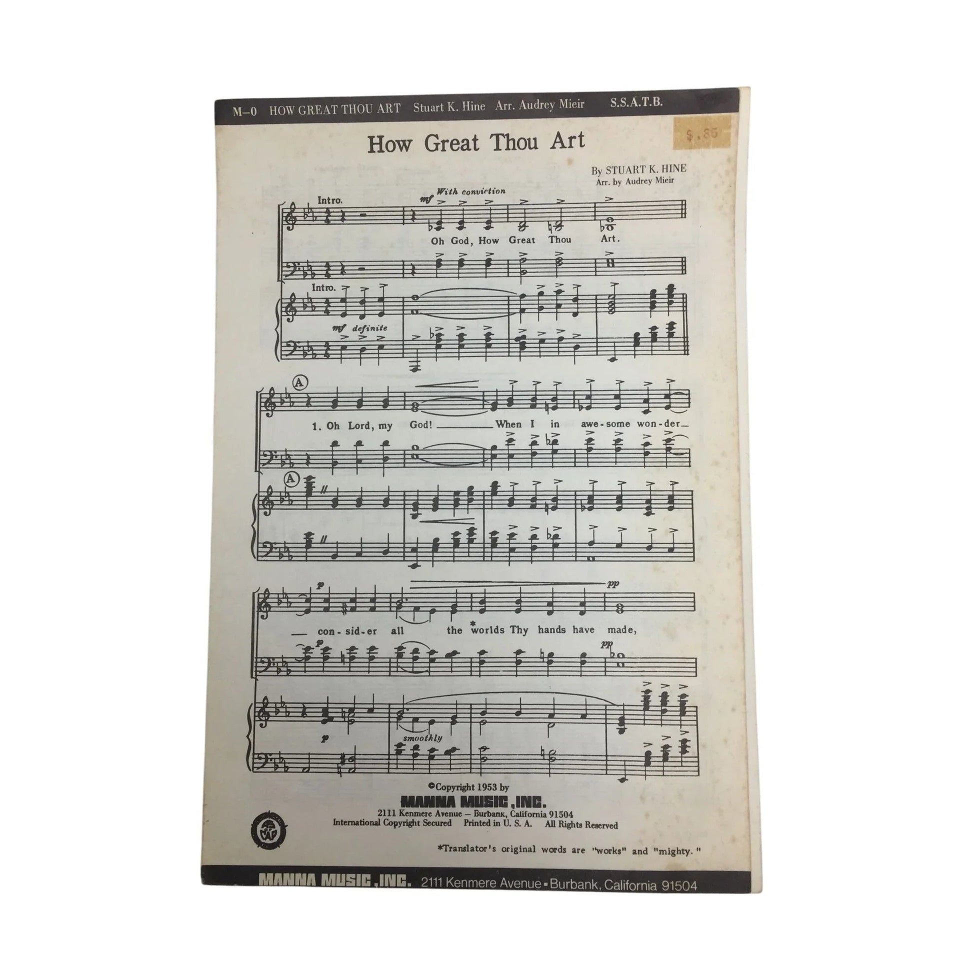 Vintage 1953 Sheet Music ''How Great Thou Art'' by Stuart K Hine - A+ Stuff - SHEET MUSIC - A+ Stuff