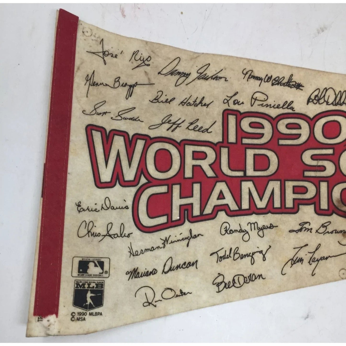 Vintage 1990 Cincinnati Reds World Series Champions Pennant - A+ Stuff - Sports Collectibles - A+ Stuff
