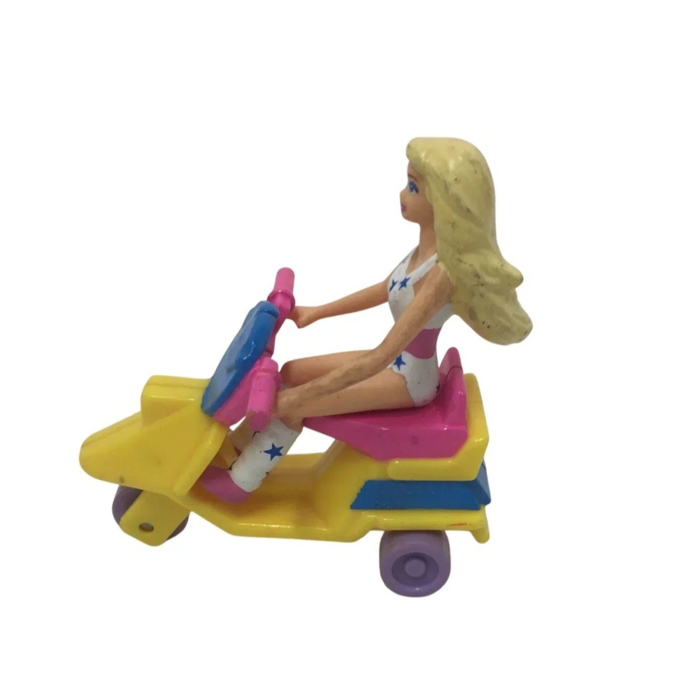 Vintage 1991 Miniature Blonde Barbie on a Yellow Moped - barbie - Toys - A+ Stuff