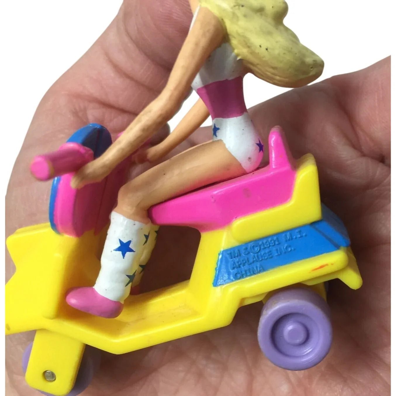 Vintage 1991 Miniature Blonde Barbie on a Yellow Moped - barbie - Toys - A+ Stuff