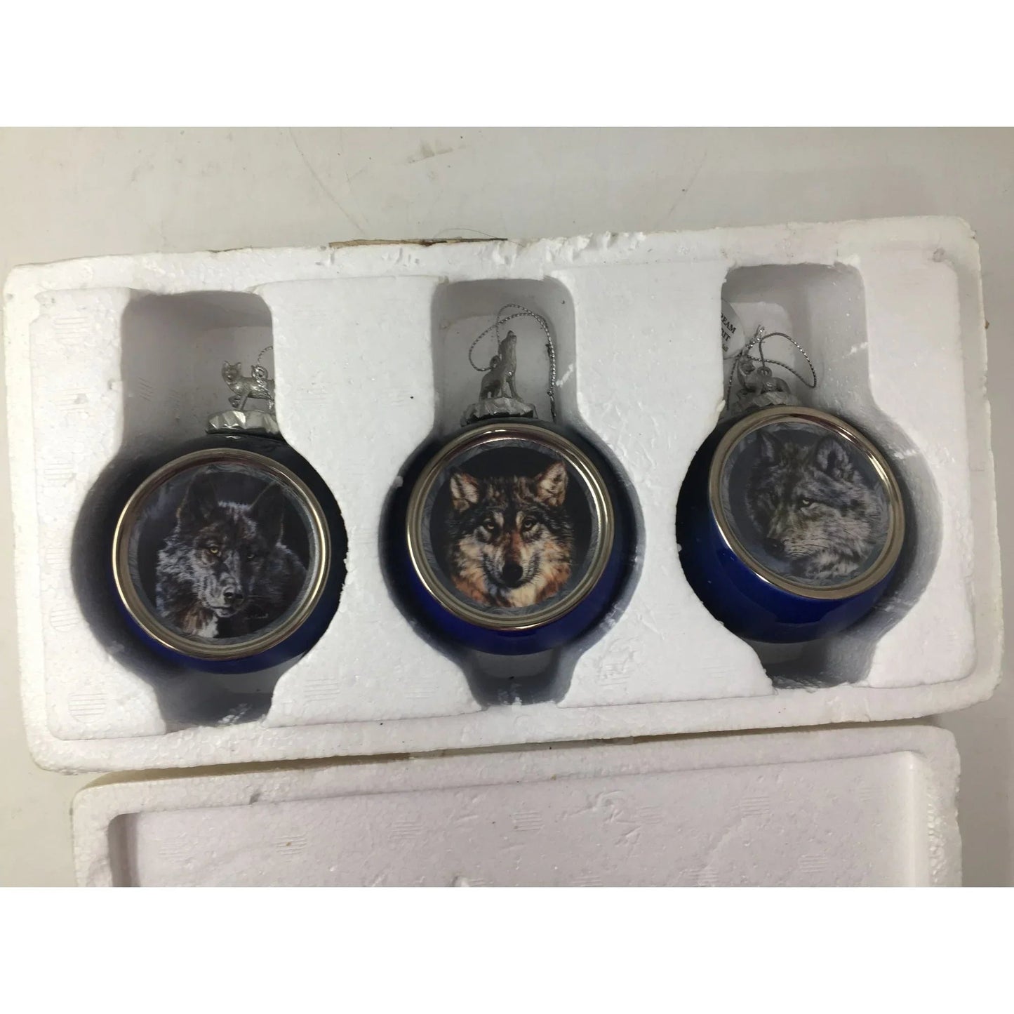 Vintage 1999 Bradford Editions Set of 6 Wolf Christmas Ornaments by Vivi Crandall - A+ Stuff