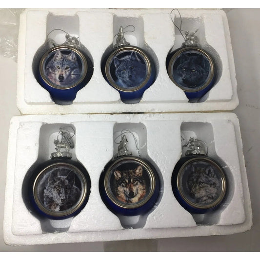 Vintage 1999 Bradford Editions Set of 6 Wolf Christmas Ornaments by Vivi Crandall - A+ Stuff