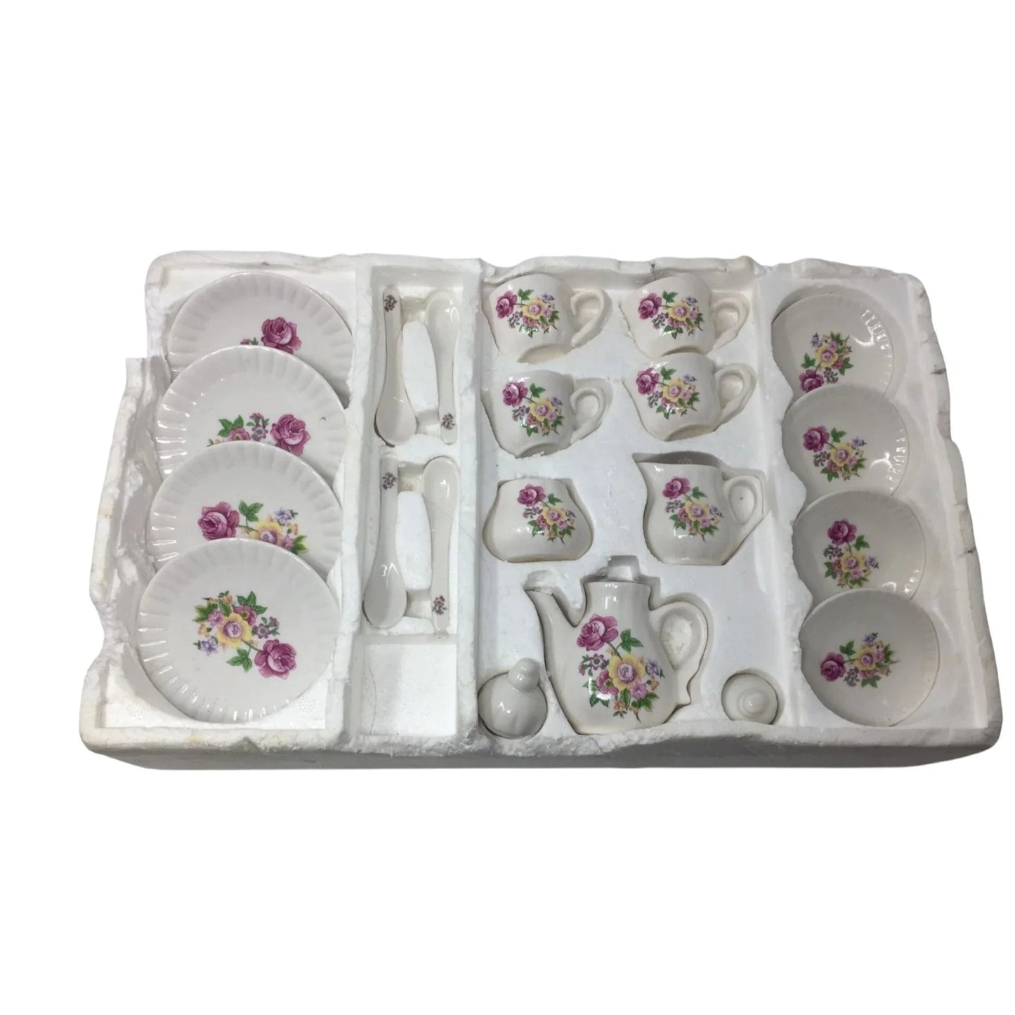 Vintage 21 Piece Miniature Tea Set with Tea Pot, Tea Cups, Saucers and Spoons - A+ Stuff - teapot - A+ Stuff