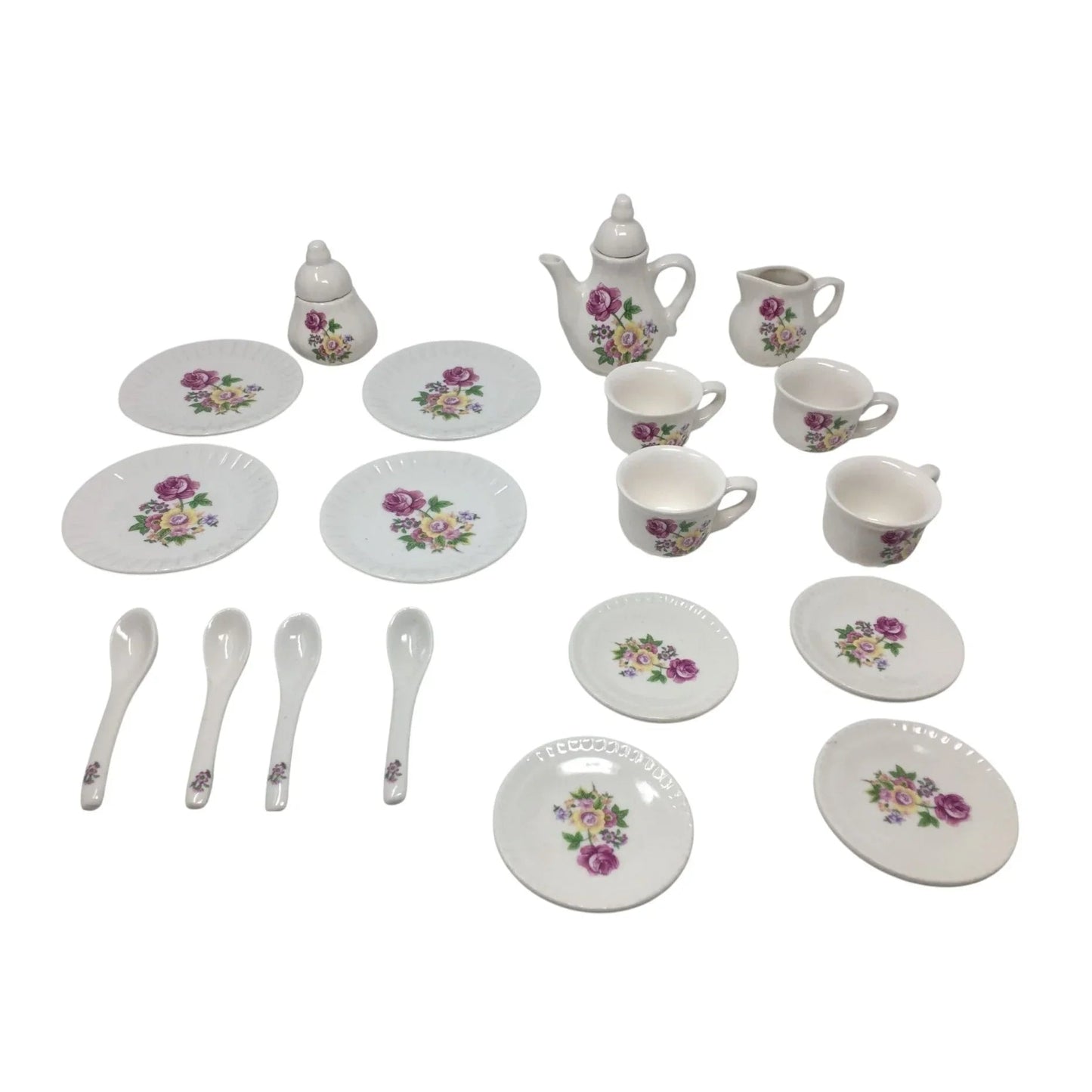 Vintage 21 Piece Miniature Tea Set with Tea Pot, Tea Cups, Saucers and Spoons - A+ Stuff - teapot - A+ Stuff