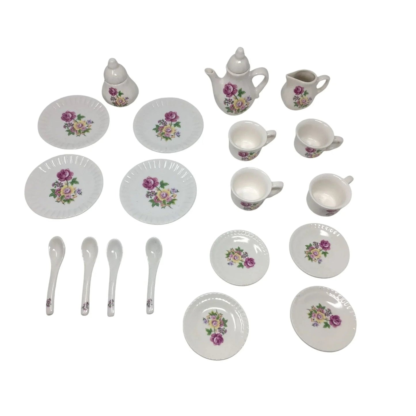 Vintage 21 Piece Miniature Tea Set with Tea Pot, Tea Cups, Saucers and Spoons - A+ Stuff - teapot - A+ Stuff