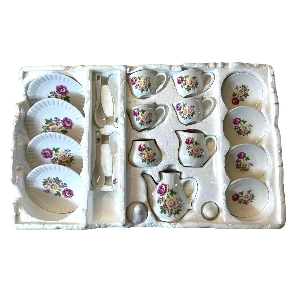 Vintage 21 Piece Miniature Tea Set with Tea Pot, Tea Cups, Saucers and Spoons - A+ Stuff - teapot - A+ Stuff