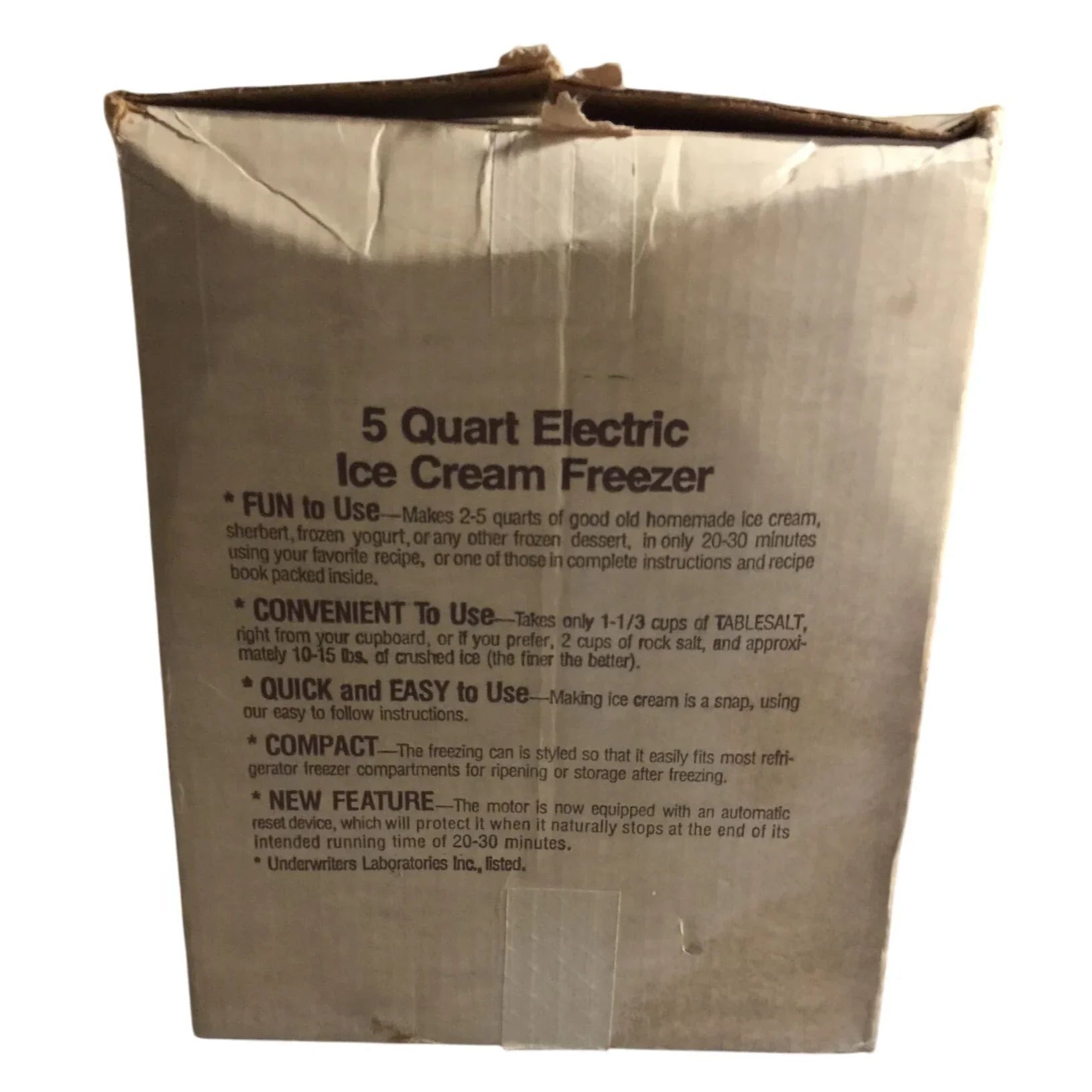 Vintage 5 Quart Electric Ice Cream Freezer In original box - A+ Stuff - primitive kitchen tools - A+ Stuff