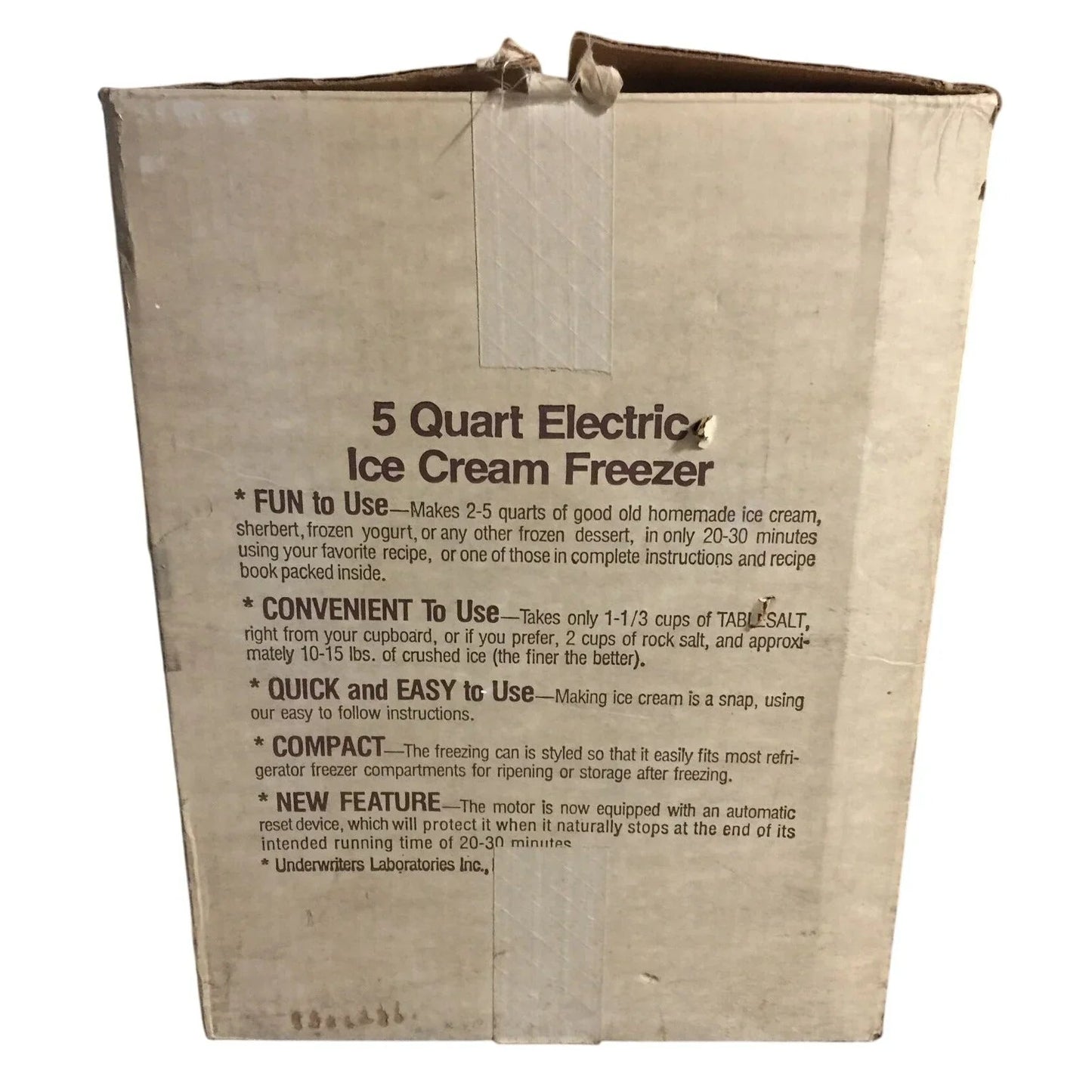 Vintage 5 Quart Electric Ice Cream Freezer In original box - A+ Stuff - primitive kitchen tools - A+ Stuff