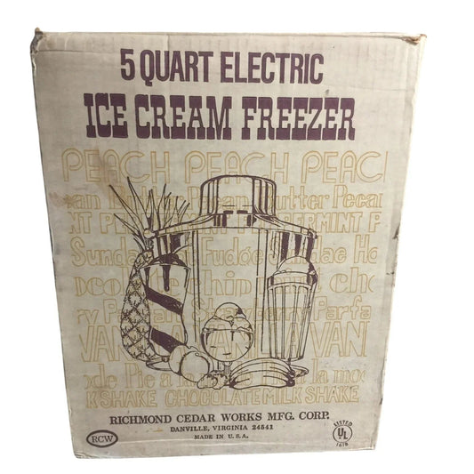 Vintage 5 Quart Electric Ice Cream Freezer In original box - A+ Stuff - primitive kitchen tools - A+ Stuff