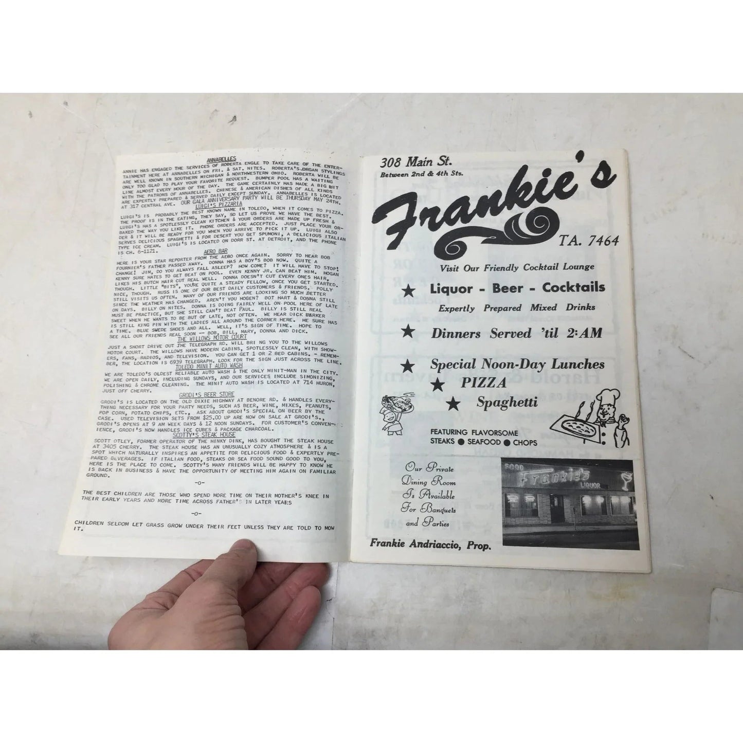 Vintage advertisement for local Toledo, Ohio Establishments - A+ Stuff - Books - A+ Stuff