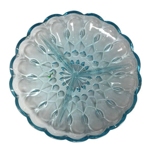 Vintage Anchor Hocking Light Blue Glass Triple Divided Relish Dish