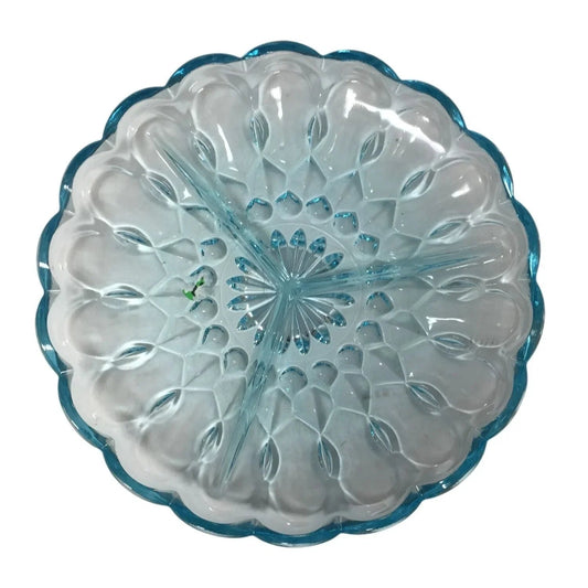 Vintage Anchor Hocking Light Blue Glass Triple Divided Relish Dish - A+ Stuff - Glass - A+ Stuff
