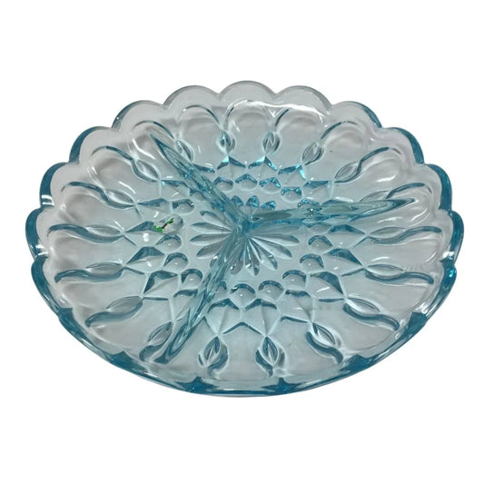 Vintage Anchor Hocking Light Blue Glass Triple Divided Relish Dish - A+ Stuff - Glass - A+ Stuff