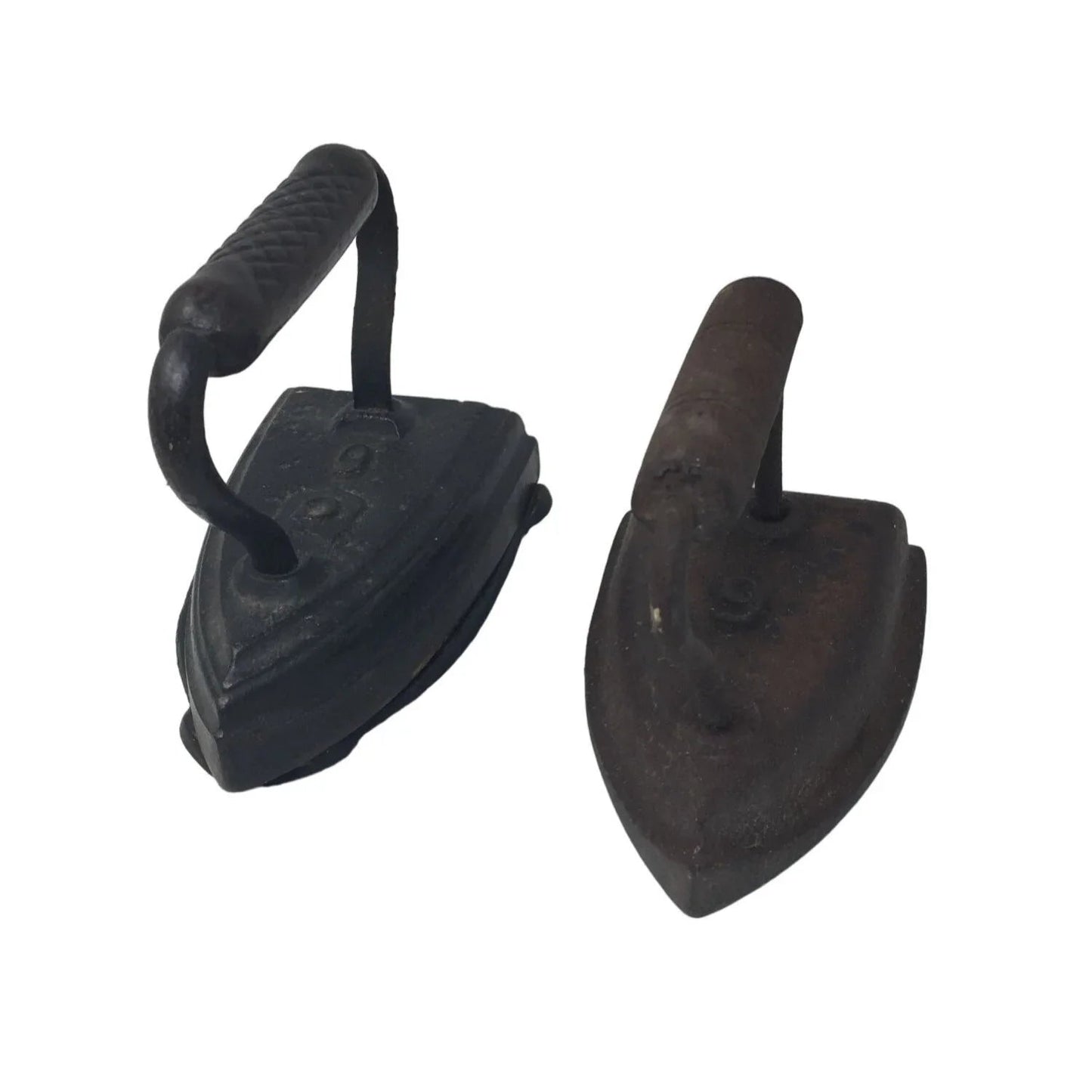 Vintage Antique Cast Iron Sad Irons (2) and Trivet - Simmons HDW Co. St. Louis - A+ Stuff