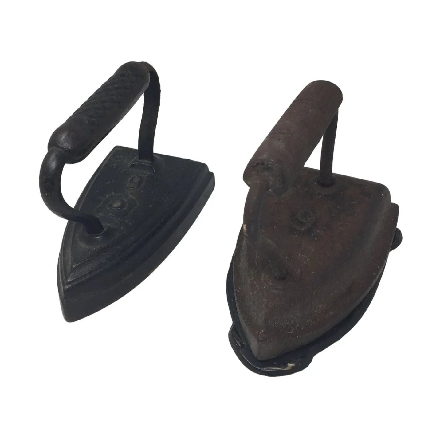 Vintage Antique Cast Iron Sad Irons (2) and Trivet - Simmons HDW Co. St. Louis - A+ Stuff
