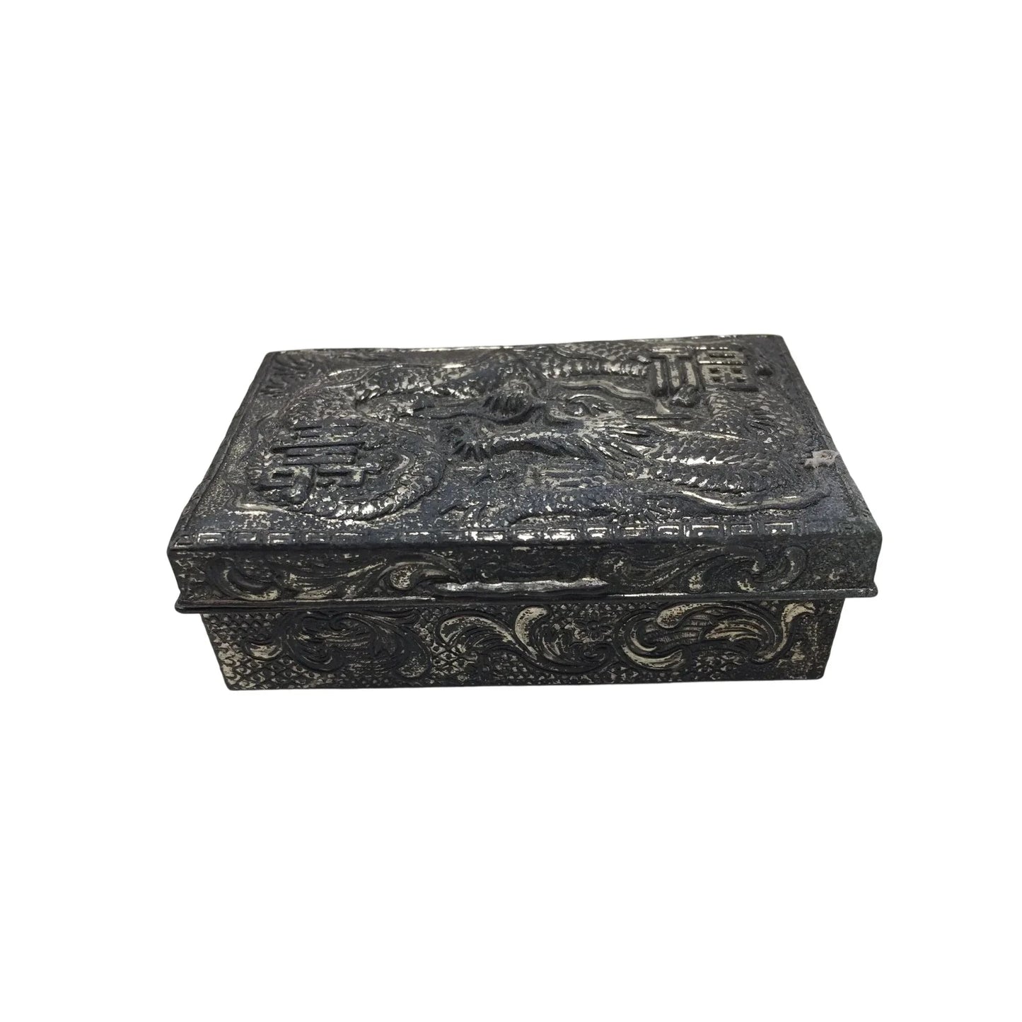 Vintage Asian Dragon Silver Tone Trinket Box - A+ Stuff - Jewelry Box - A+ Stuff