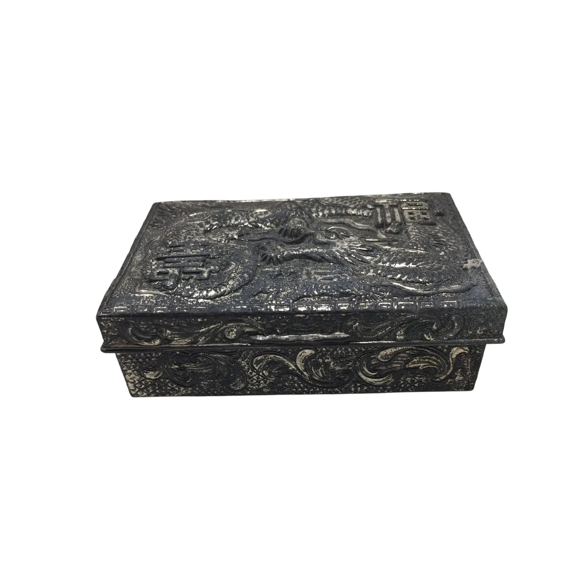 Vintage Asian Dragon Silver Tone Trinket Box - A+ Stuff - Jewelry Box - A+ Stuff