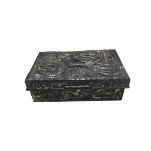 Vintage Asian Dragon Silver Tone Trinket Box