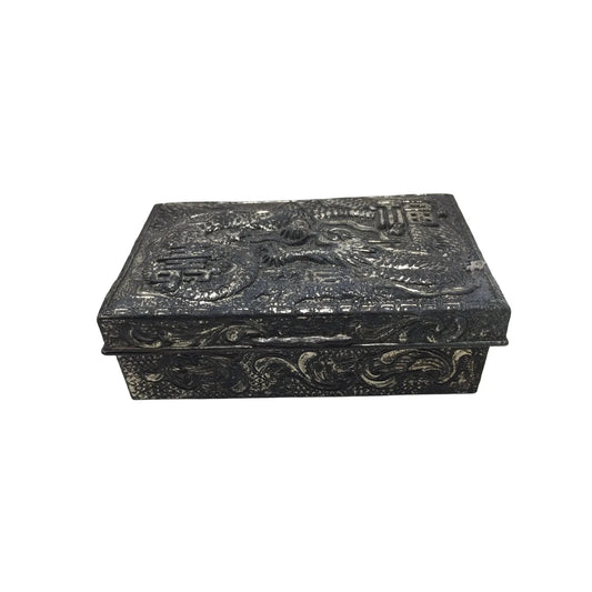 Vintage Asian Dragon Silver Tone Trinket Box - A+ Stuff - Jewelry Box - A+ Stuff