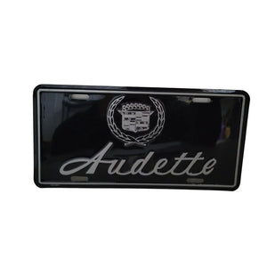 Vintage Audette License Plate- Black and Silver