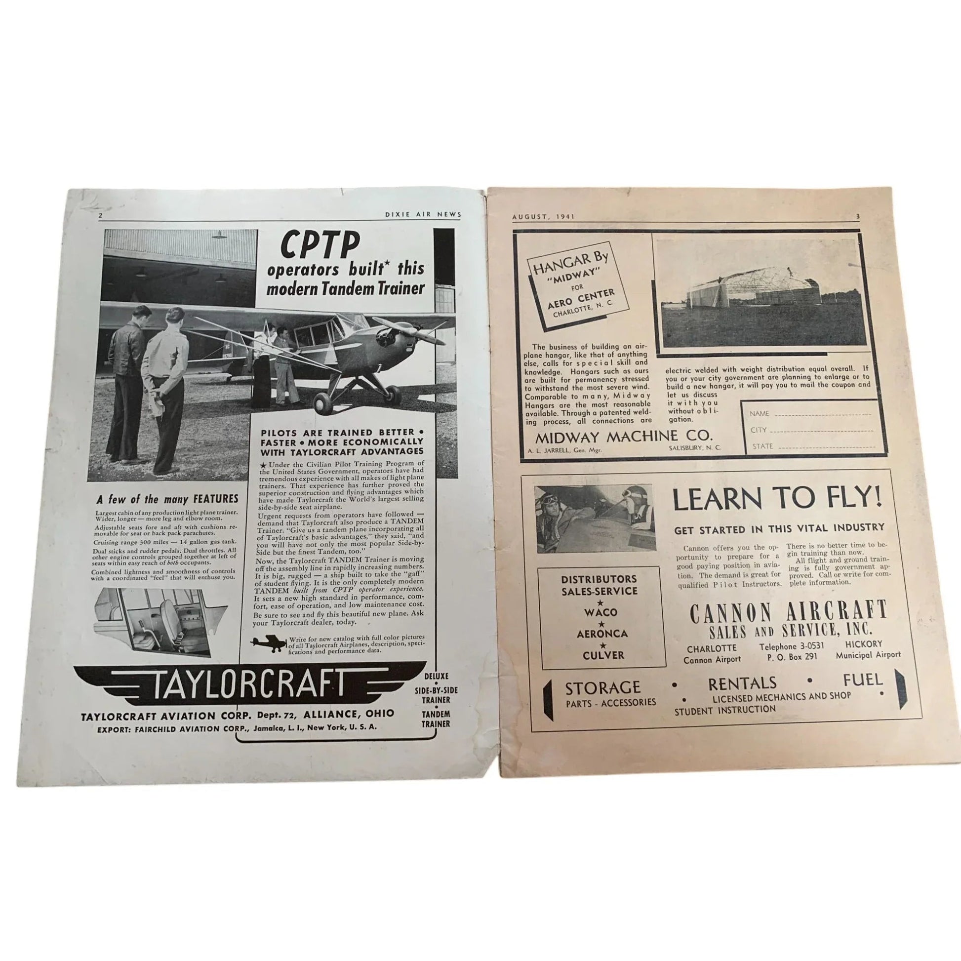 Vintage August 1941 Dixie Air News Covers Southern Aviation Magazine - A+ Stuff - vintage Magazine - A+ Stuff