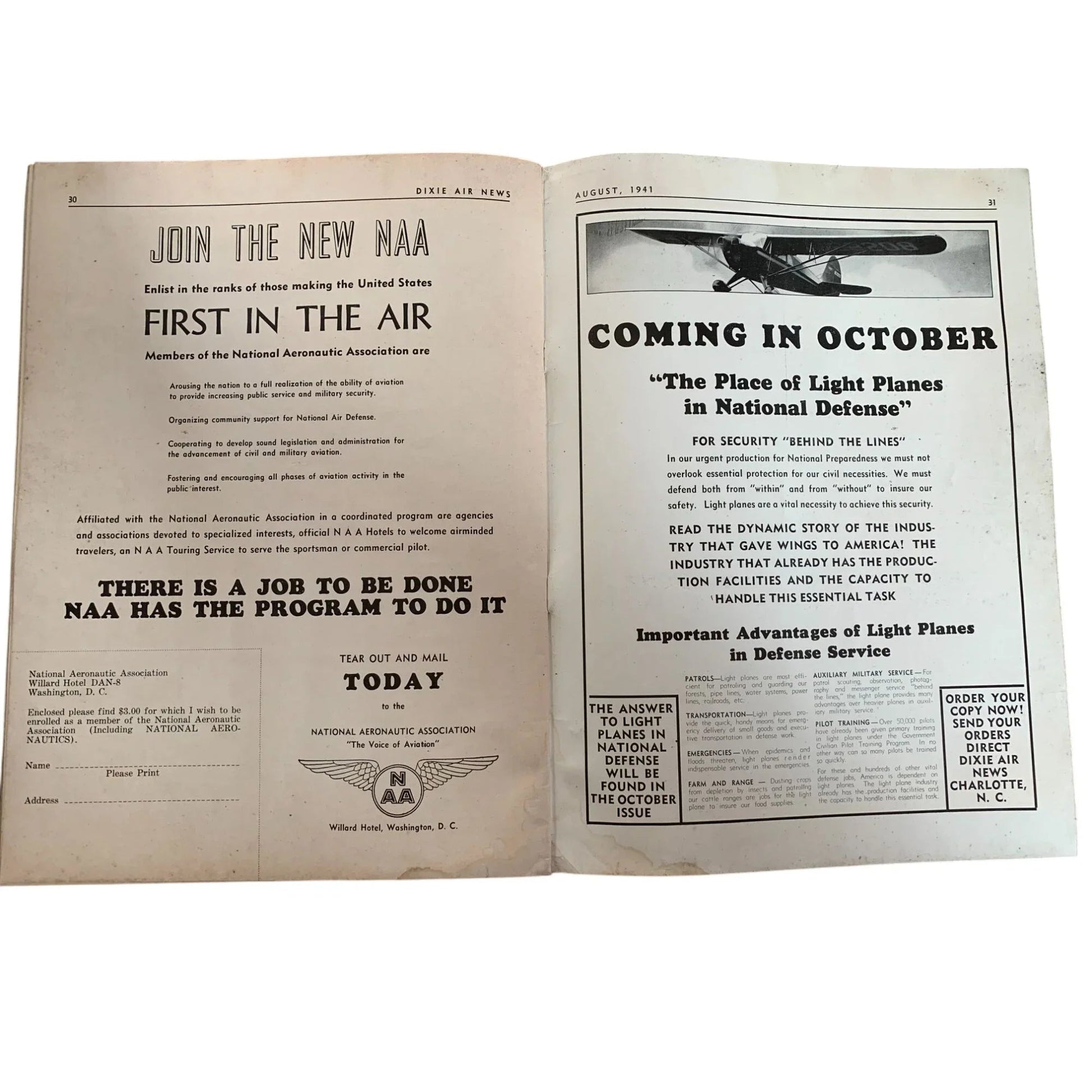 Vintage August 1941 Dixie Air News Covers Southern Aviation Magazine - A+ Stuff - vintage Magazine - A+ Stuff