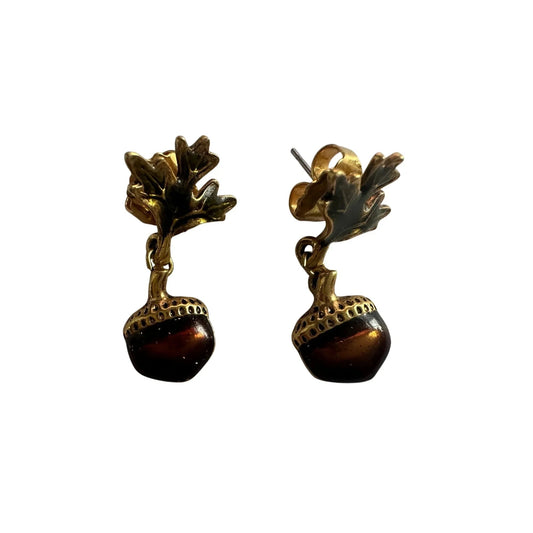 Vintage AVON Acorn and Leaf Gold Tone Dangle Drop Earrings - avon - earrings - A+ Stuff