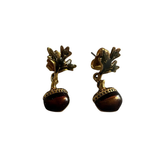 Vintage AVON Acorn and Leaf Gold Tone Dangle Drop Earrings - avon - earrings - A+ Stuff
