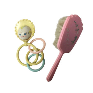 Vintage Baby Rattle and Hair brush for Baby Girl