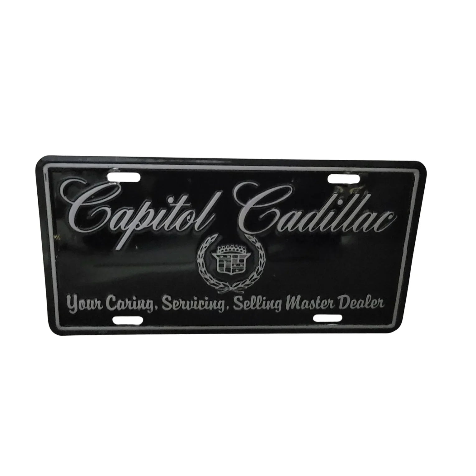 Vintage Black and Silver Capitol Cadillac License Plate - cadillac - Auto Part - A+ Stuff