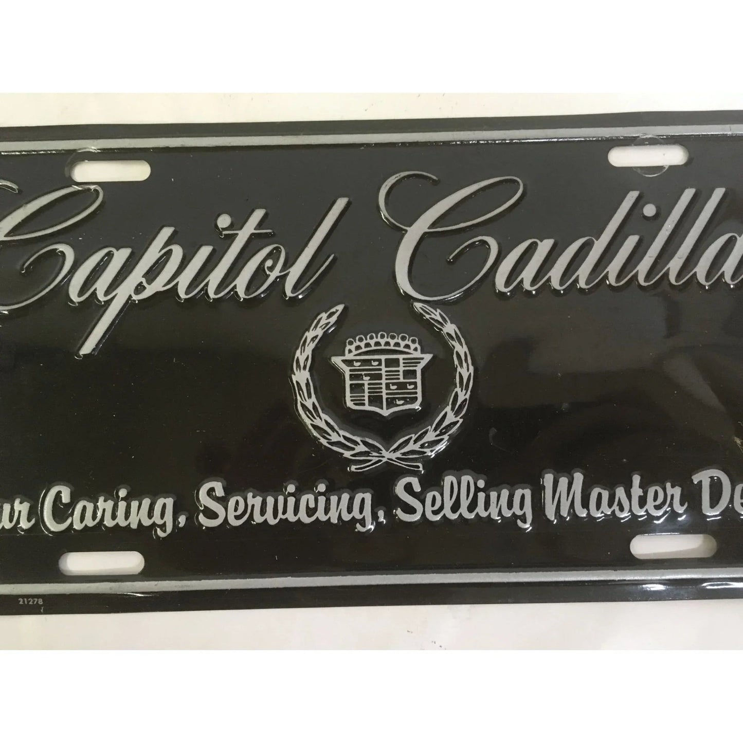 Vintage Black and Silver Capitol Cadillac License Plate - cadillac - Auto Part - A+ Stuff