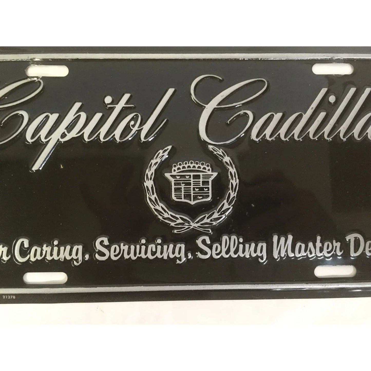 Vintage Black and Silver Capitol Cadillac License Plate - cadillac - Auto Part - A+ Stuff