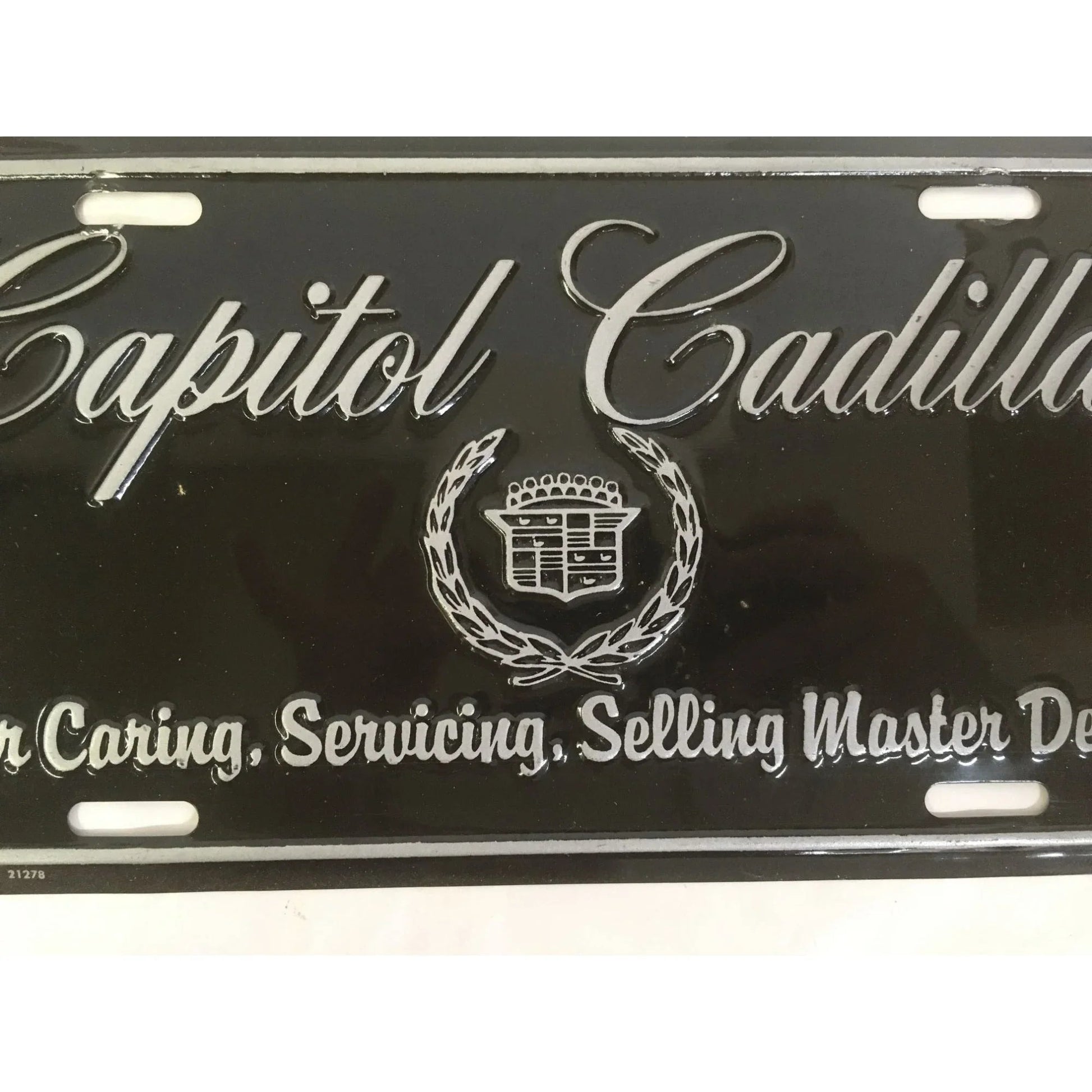 Vintage Black and Silver Capitol Cadillac License Plate - cadillac - Auto Part - A+ Stuff